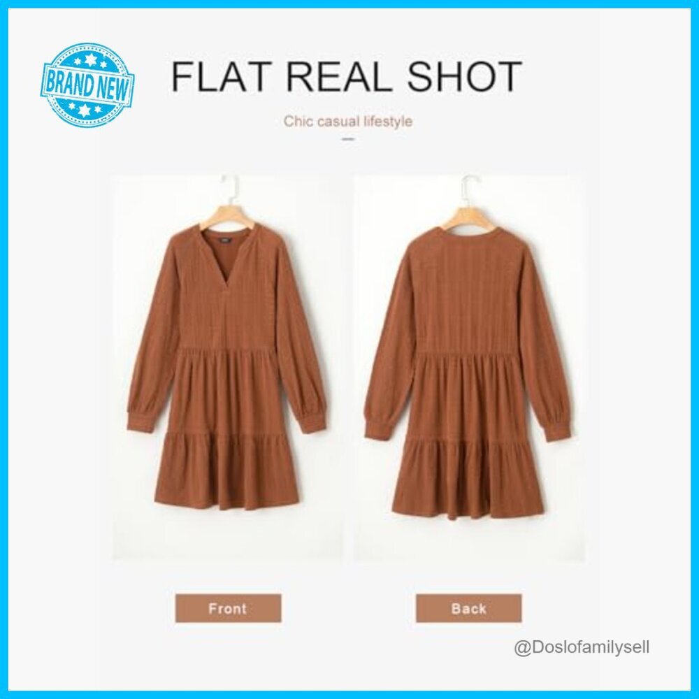 Long Sleeve V Neck Tiered Ruffle A-Line Mini Babydoll Dress Casual Chic - Picture 5 of 7